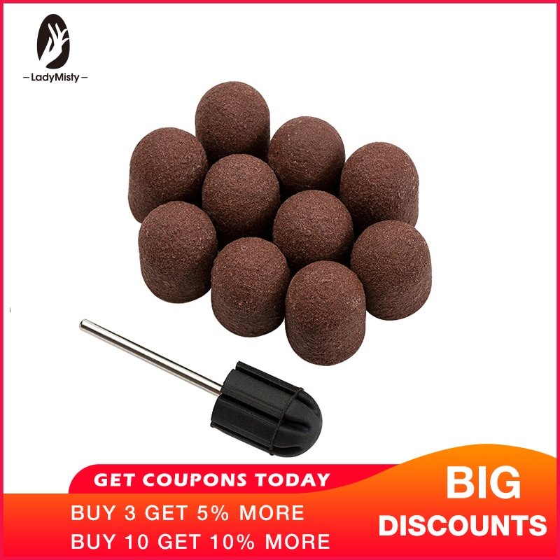 Ladymisty 10Stck 180 #13*19mm Nagel Bohrer Bits Schleifen Bands Block Kappen Gummi Dorn Griff Maschine für Pedikübetreffend Nagel Kunst Werkzeug