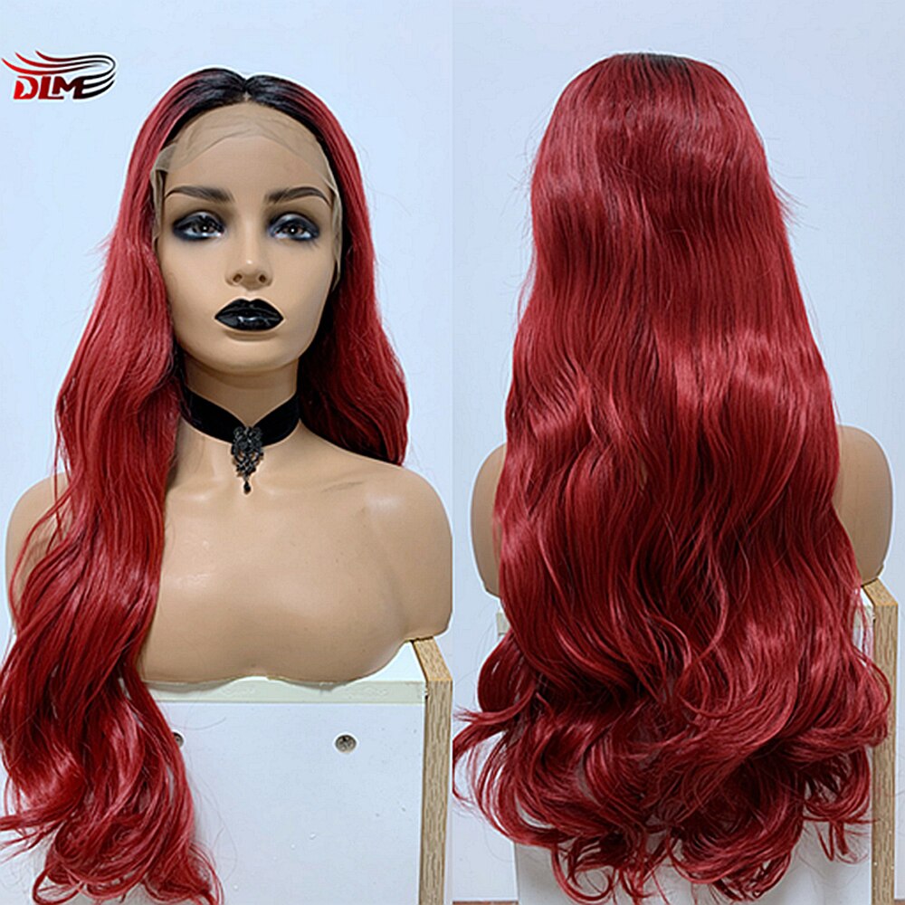 DLME Ombre verrotten Körper Welle Synthetische Spitze Vorderseite Perücke Glueless Hitze Beständig Faser Haar Natürlichen Haaransatz Für Frauen Wellenförmige Perücken