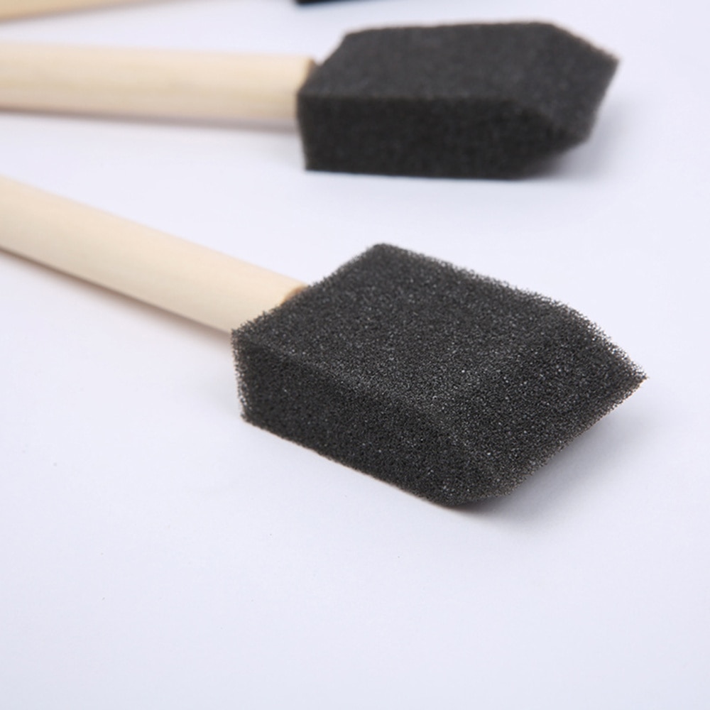 25Stck 1 Zoll Schwamm Pinsel Holz Griff Schwarz Schaum Pinsel Acryl Flecken Lacke Handwerk Kunst Zeichnung Graffiti Werkzeug