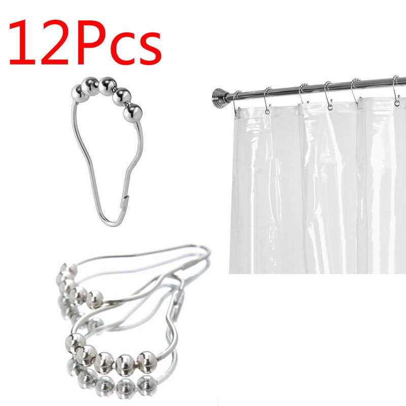 12 Teile/paket Schlecht Vorhang Rollerball Dusche Vorhang Ringe Haken 5 Rolle Poliert Satin- Nickel Ball Vorhang Zubehör