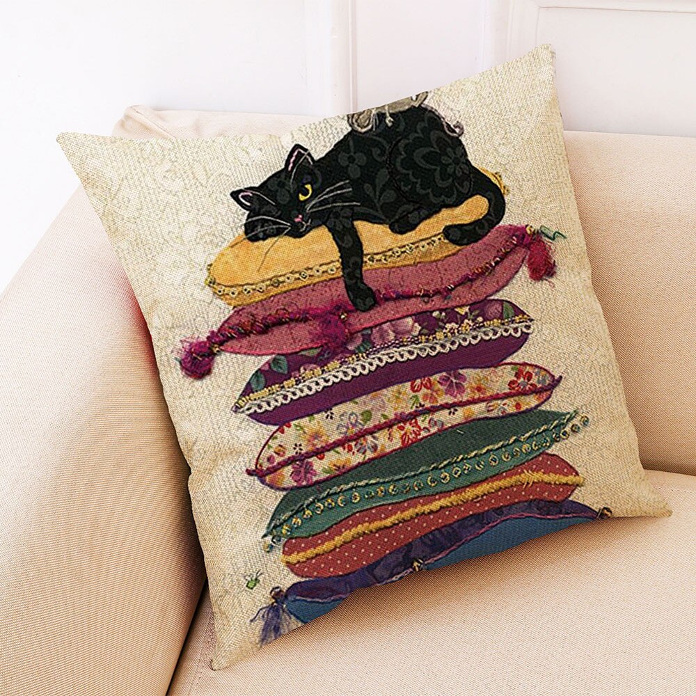 Faule Katze Kissen Haus Dekorative Baumwolle Leinen Platz Werfen Kissen fallen Sofa Taille Kissen Abdeckung