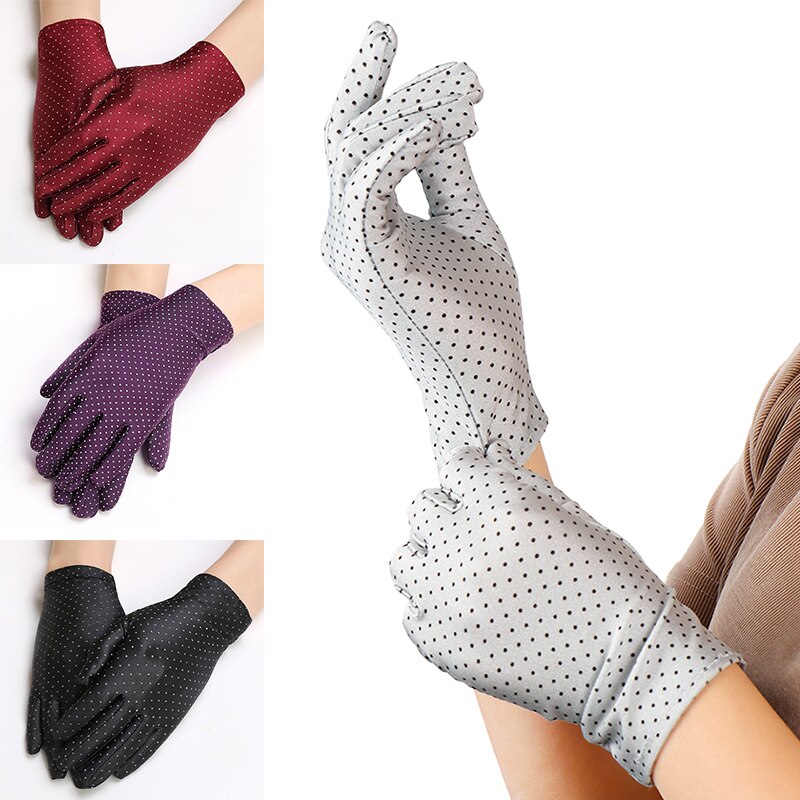 1 paar Frauen Sonnencreme Handschuhe Dünne Anti-Uv Kurz Handgelenk Handschuhe Punkt Elastische Handschuhe Dame Handschuhe Gestrickte Stoff Jahrgang