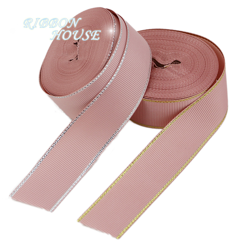 (10 Meter/viel) Rosa Fleisch Gold Silber Rand Grosgrain-Band Verpackung Weihnachten bänder