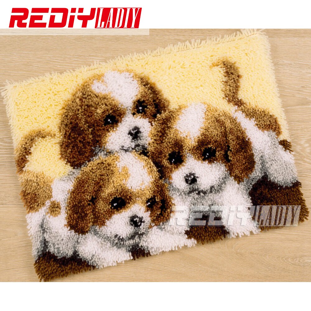 Heißer 3D verriegeln Haken Teppich Bausätze DIY Hand unvollendet Häkeln Teppich Garn Kissen matt Drei Hunde Handwerk Stickerei Teppich Teppich