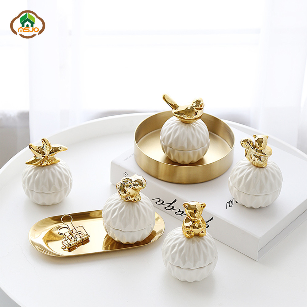 MSJO Schmuck Lager Kasten Organizer für Frauen Goldene Keramik Halskette Ring Ohrringe Staubdicht Mini Schmuck Schreibtisch Organisation