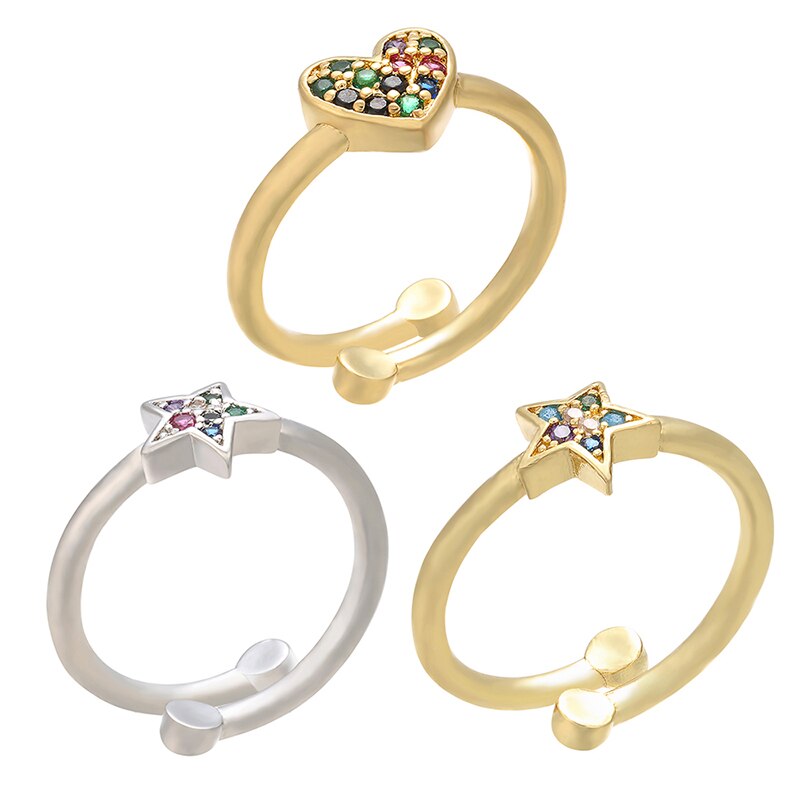 ZHUKOU 19x21mm Minimalistischen Herz und Stern Durcheinander Zirkonia Finger Ring Gold Frauen, Verlobung, Hochzeit Band Ring modell: VJ6
