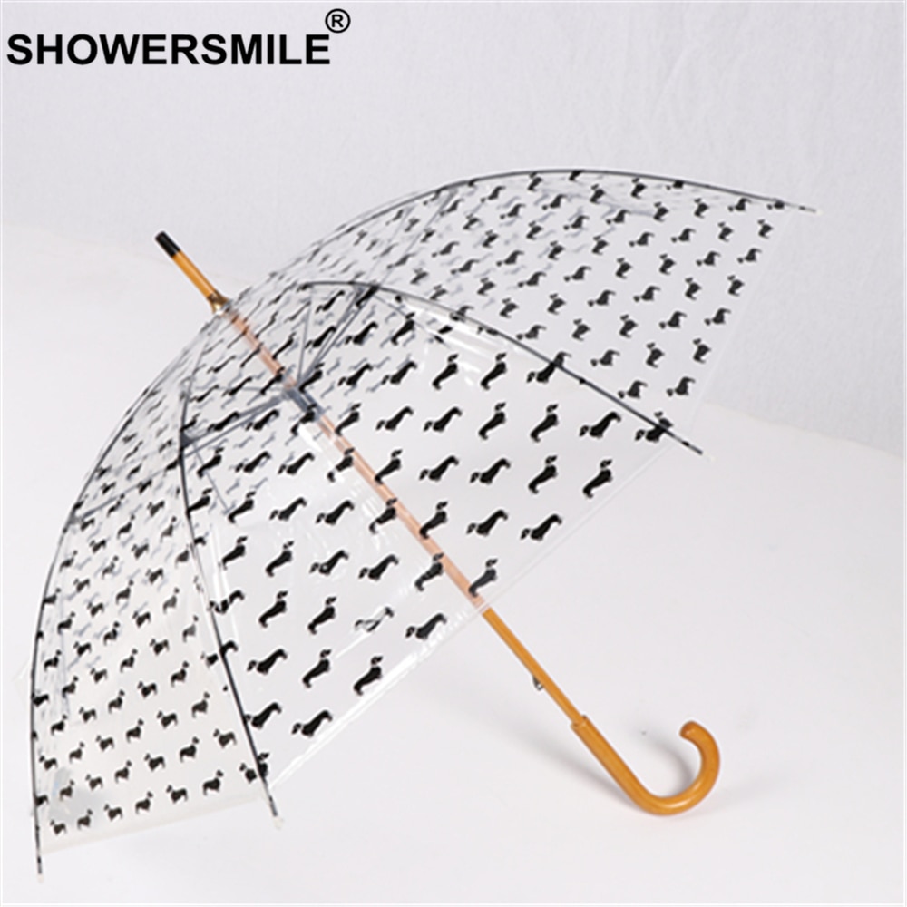 SHOWERSMILE Hund Gedruckt Japanischen Regenschirm Holzgriff transparent Regenschirm Erwachsene Regen Männer Frauen Klar Regenschirm Große
