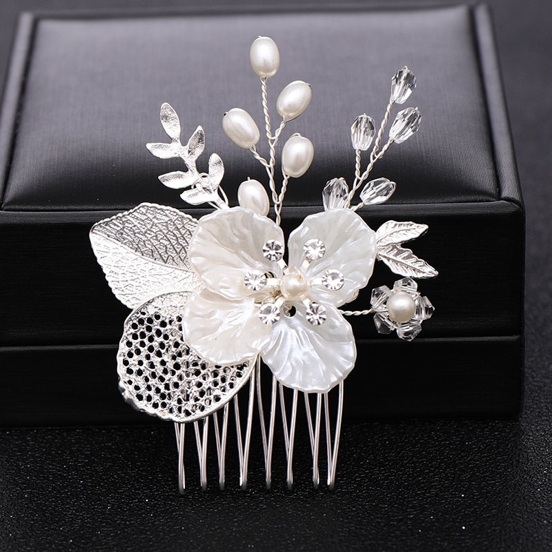 Braut Blume Haar Kamm Hochzeit Haarschmuck Perle Haar Kämme Silber Farbe Haarnadeln Schmuck Tiara Frauen Kämme Für Haar
