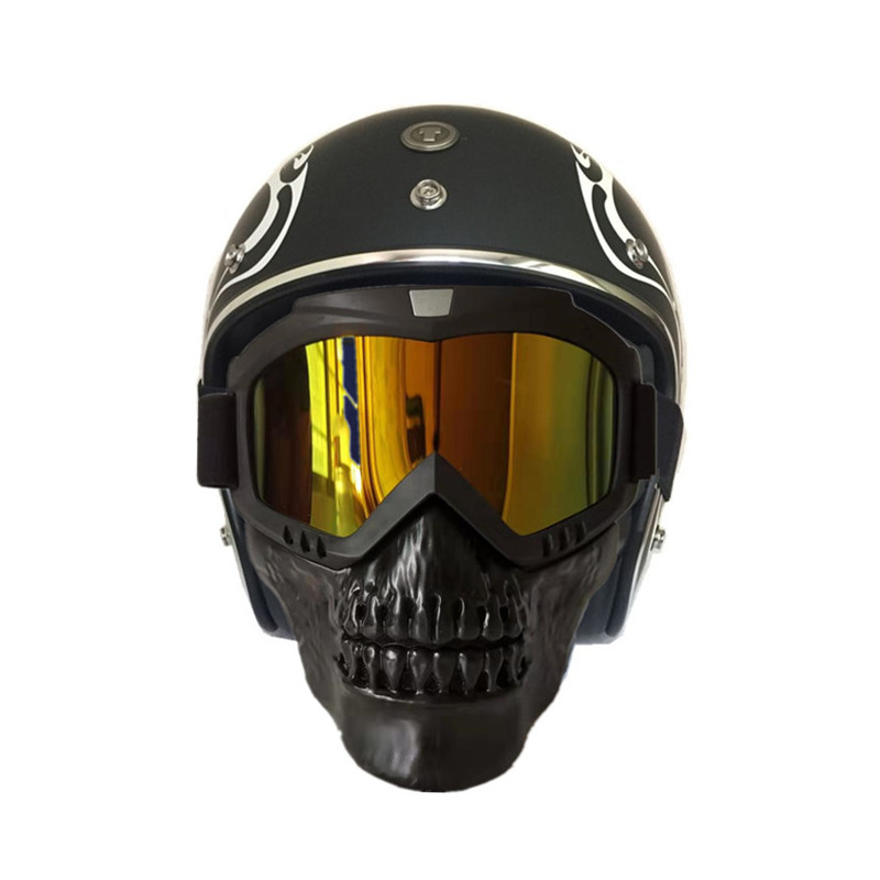 Motorrad Schädel Brille Maske Moto-Cross Brille mit Abnehmbare modulare maske Jahrgang offen Gesicht Helm gesicht maske