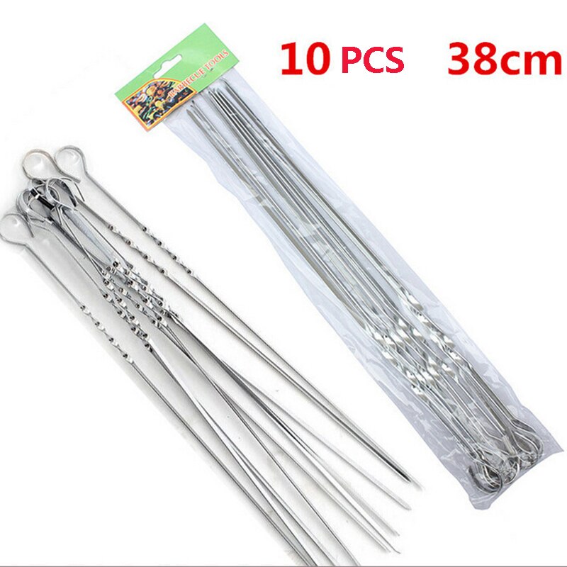 10 stücke Wiederverwendbare Flache Edelstahl Grill Spieße bbq Nadel Stock Für draussen Camping Picknick Werkzeuge Kochen Werkzeuge
