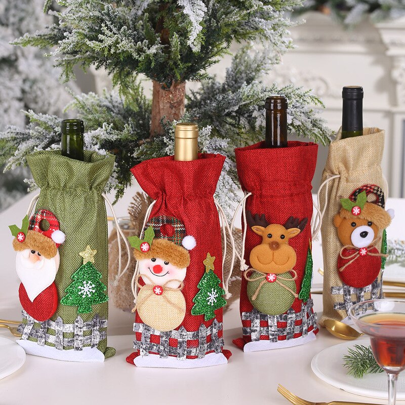 1pc Weihnachten Rotwein Flasche Abdeckungen Tasche Leinen Santa Claus Champagner Flasche Abdeckung Weihnachten Dekorationen für Haus