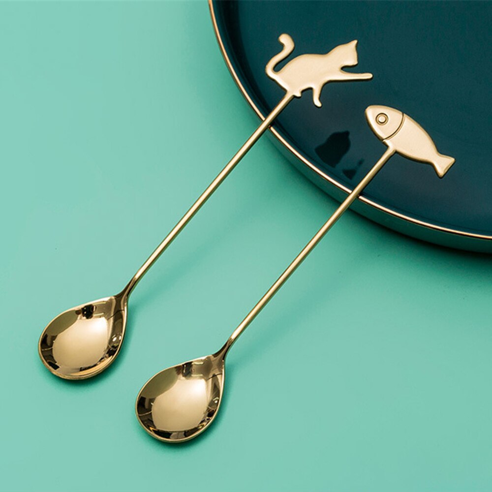 Neue Japanische Katze Fisch Löffel Kaffee Rühren Löffel Nette Nachtisch Edelstahl Milch Tee Löffel Hause Küche Kaffee Zubehör