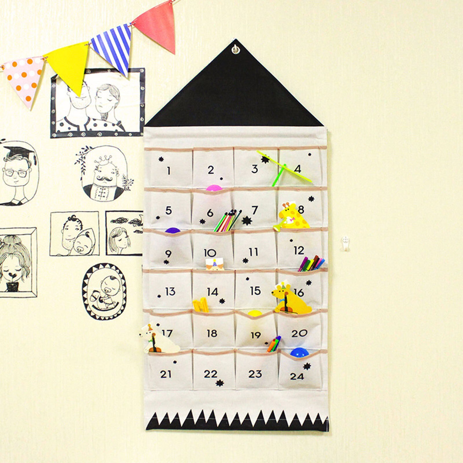 24 taschen Stoff Weihnachten Holz Kalender Dekoration Ornamente DIY Holz Kalender Schrank Weihnachten Advent Kalender Spielzeug