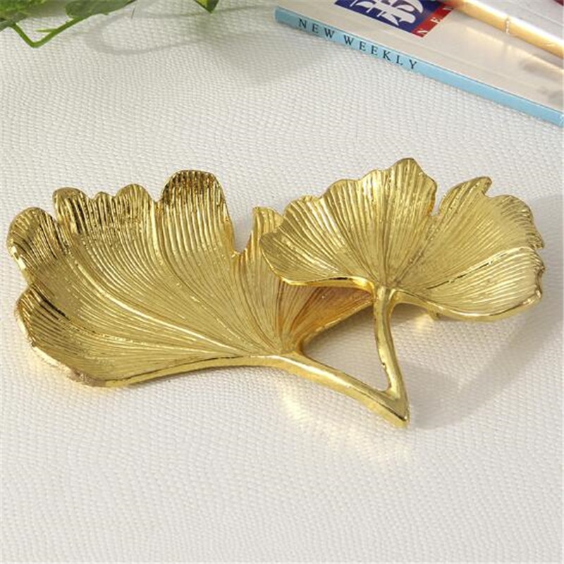 Gold Blatt Ginkgo Biloba Blatt Dekorative Tablett Gold Schmuck Tablett Schreibtisch Dekorative zink-legierung Gericht Organizer Fach Für Ring Halskette
