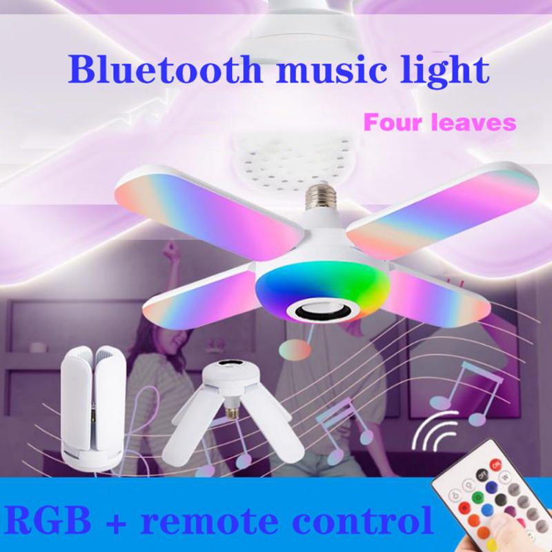 Bluetooth Musik Fan Licht 50W E27 RGB Bluetooth Musik Decke Lampe LED 4 Blätter Verformt Birne Lampe Musik Fernbedienung Kontrolle Lampe Birnen