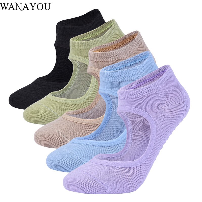 WANAYOU Frauen Schnell Trocknend Anti-Unterhose Yoga Socken rückenfrei Atmungsaktive Baumwolle Pilates Socken Ballett tanzen Fitness Fitnessstudio Sport socken
