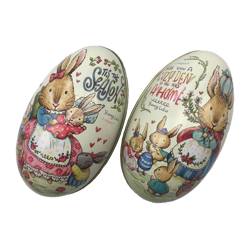 4 stück Ostern Hase Kleid Druck Legierung Metall Schmuckstück Zinn Ostern Eier Geformt Süßigkeiten Kasten Weißblech fallen Party Dekoration
