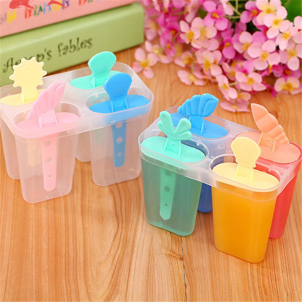 Lutscher-bilden-behälter Pfanne Küche Nach Dem Zufall Farbe 4 Zellen Gefroren Eis Würfel Formen Popsicle Hersteller DIY Eis Creme Werkzeuge Kochen werkzeuge