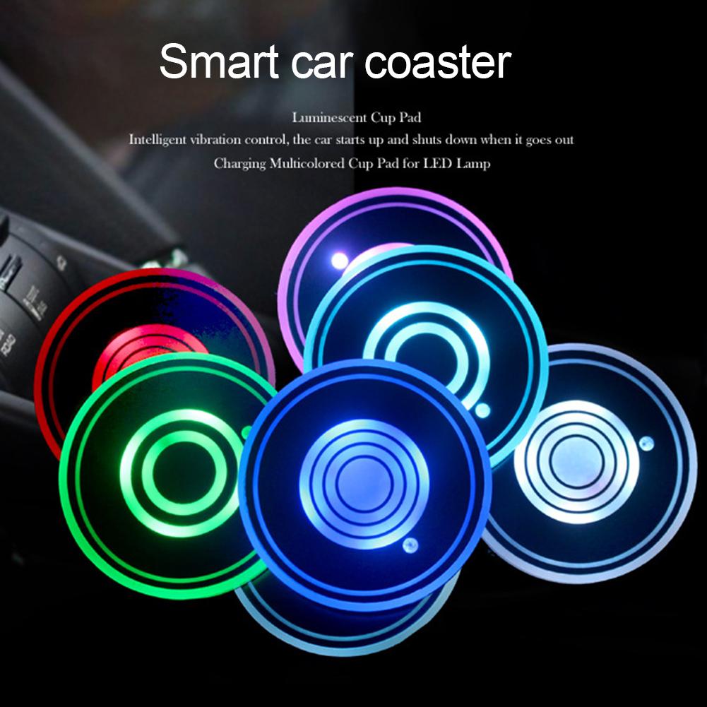 Neue 2Stck Auto RBG Licht Tasse Halfter Automobil Innere Bunte Lichter Lampe Trinken Halfter Anti-Rutsch-matt Auto produkte Halfter matt