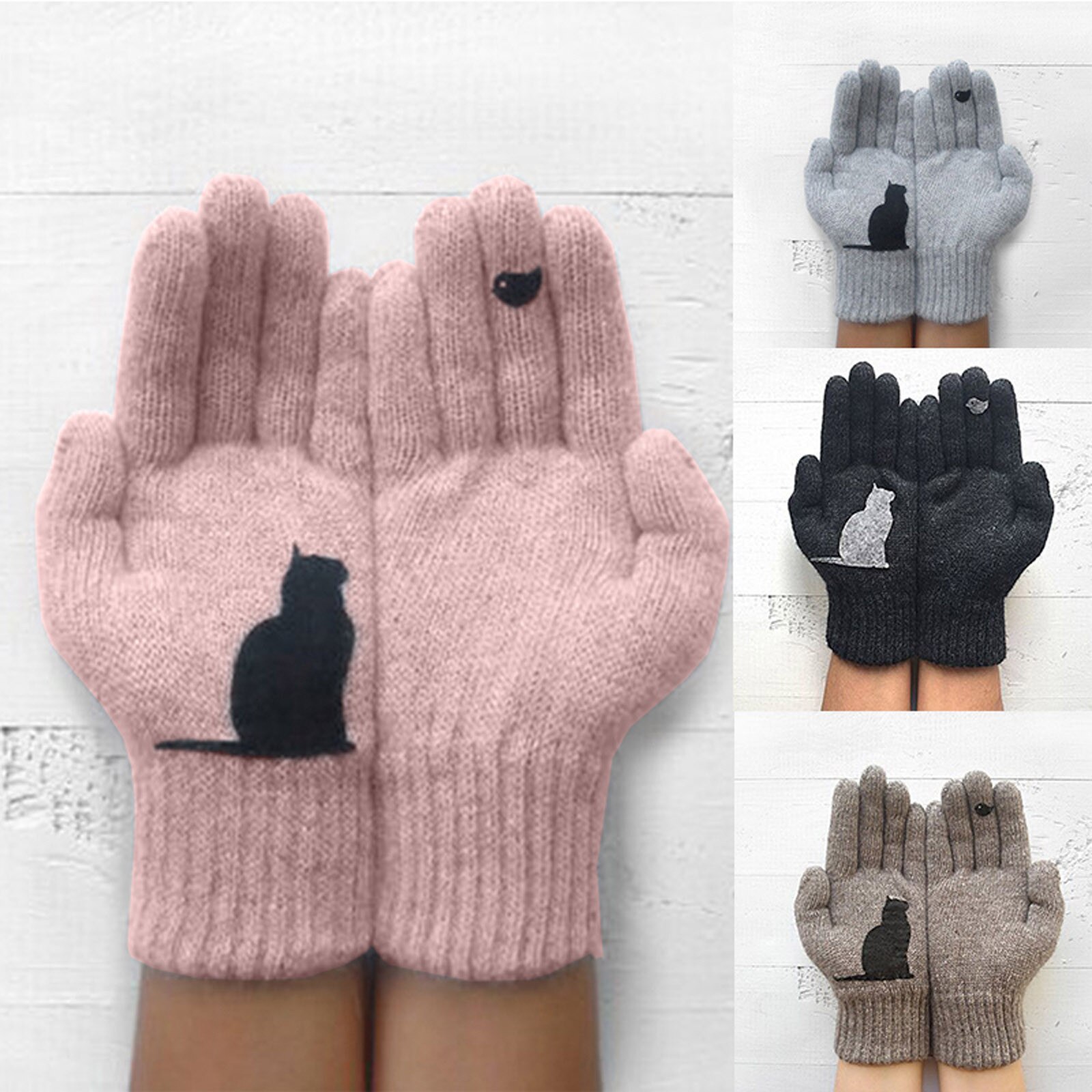 Frauen Wolle Katze Druck Handschuhe Herbst Und Winter Ich bin Freien Warme Gestrickte Frauen Winter Handschuhe Ski Handschuhe fäustlinge NEUE