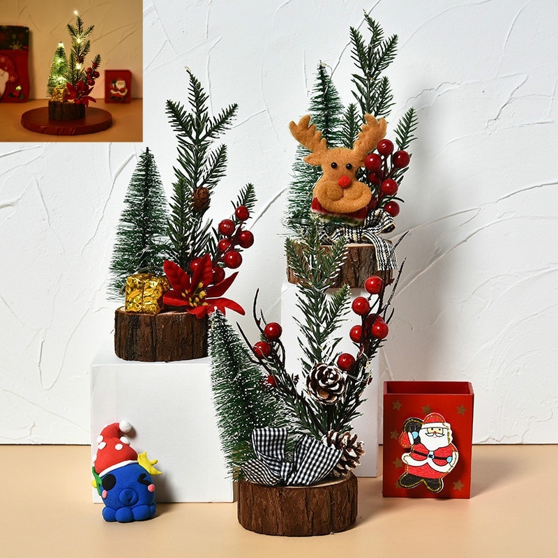 LED Mini Weihnachten Baum mit Lichter und glühend Holz Boden Tabletop Weihnachten Baum Dekoration Ornamente