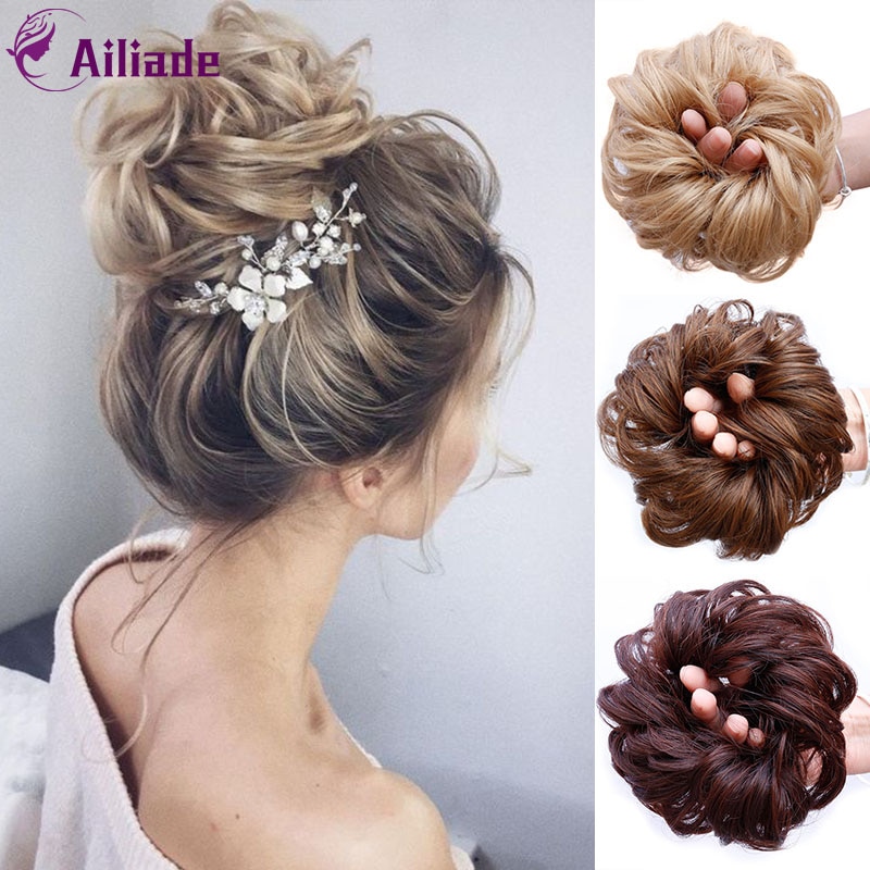 AILIADE Frauen Scrunchie Haarknoten Erweiterung Elastische Haarteil Haar Bands Damen Perücke Haar Zubehör 9 Farben