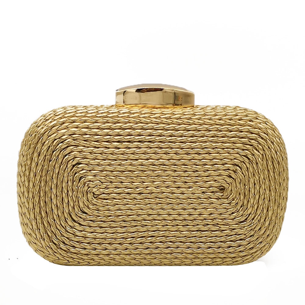 Stroh Kupplungen Gold Abend Tasche gewebte Knited PU Metall Handtasche Hart fallen Damen Kette Schulter Handtasche