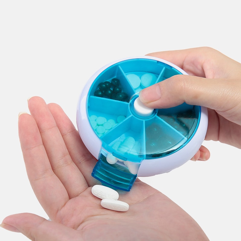 7 fach Pille Lagerung Kunststoff Kasten draussen Süßigkeiten Lebensmittel Container fallen Reise Medizin Drehung Halfter Organizer Boxen Mülleimer