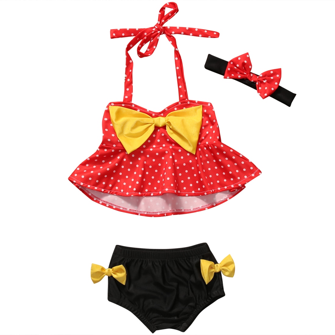 Sommer Art Baby Mädchen Bademode 1-4Y Tankini Bikini einstellen Bademode Punkt drucken Bogen Badeanzug Badeanzug Bademode + Stirnband 3 stücke