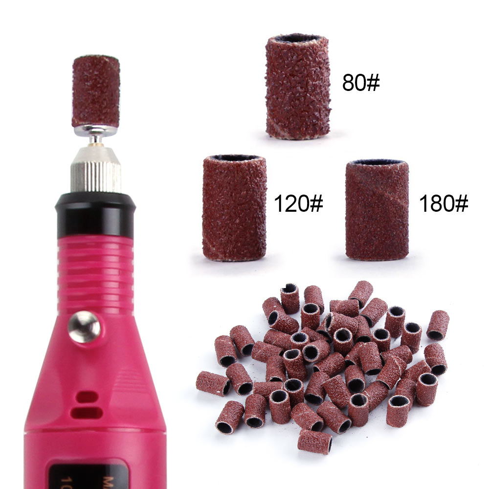 50/100 stücke Nagel Bohrer Bits Nagel Kunst Schleif Bands Datei Für UV Gel Acryl Polnischen Entferner Für Elektrische nagel Maschine 80# 120# 180#