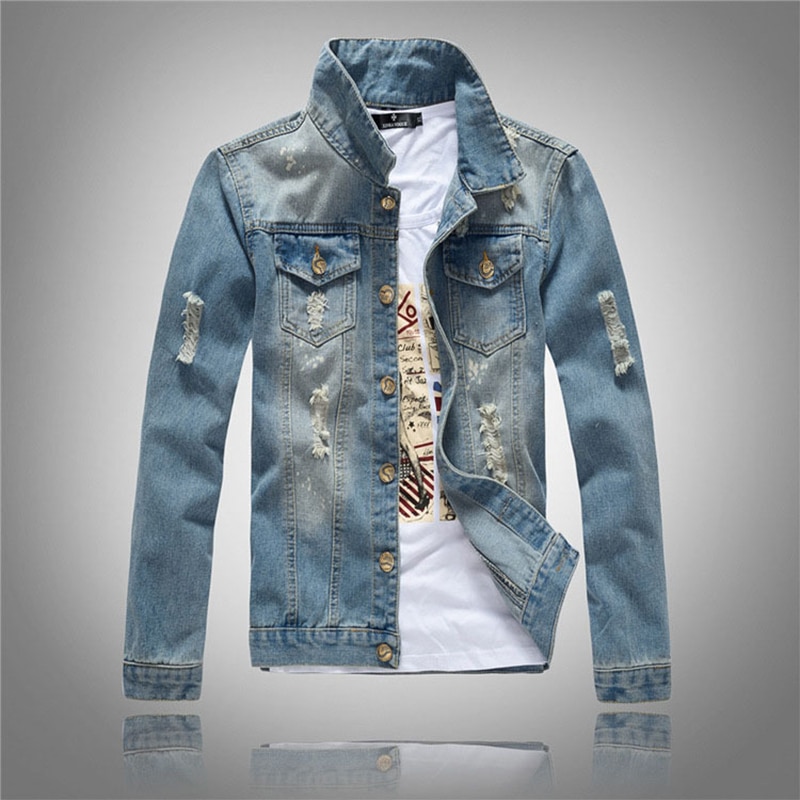 Männer Denim Jacke Koreanischen Stil modisch Geist Blau See Mantel Jeans Jacke Mantel Große Größe Denim Jacke Licht-farbige herren Jacke