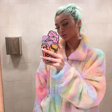 Regenbogen Farbe Frauen Faux Pelz Mantel Damen Flauschigen Mantel & Jacken Weibliche Reißverschluss hoch Vlies Jacke Winter Dicke Outwear