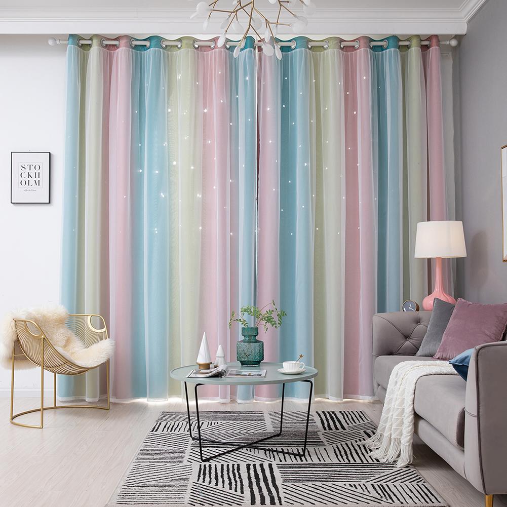 Gradienten Hohlen Sterne Vorhang Schlafzimmer Voller Blackout Bunte Hohl Stern schier Fenster Vorhänge Heimat Dekor Für Kind Mädchen Schlafzimmer