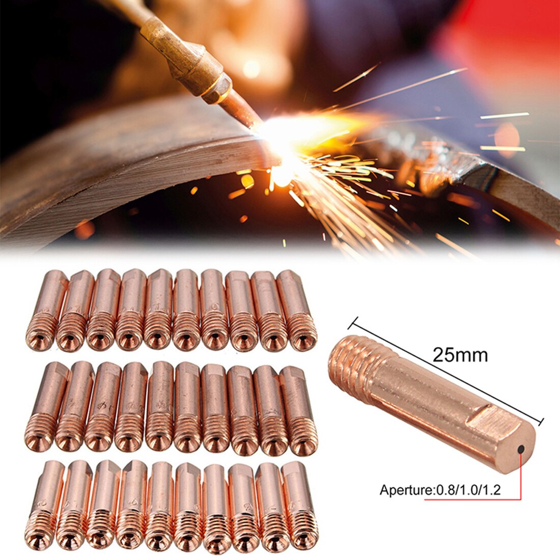 Heißer 10 stücke MB-15AK M6 * 25mm Schweißen Taschenlampe Kontaktieren Spitze Gas Düse 0.8/1.0/1,2mm mig Schweißen Pistole Zubehör Taschenlampe Kontaktieren Spitze