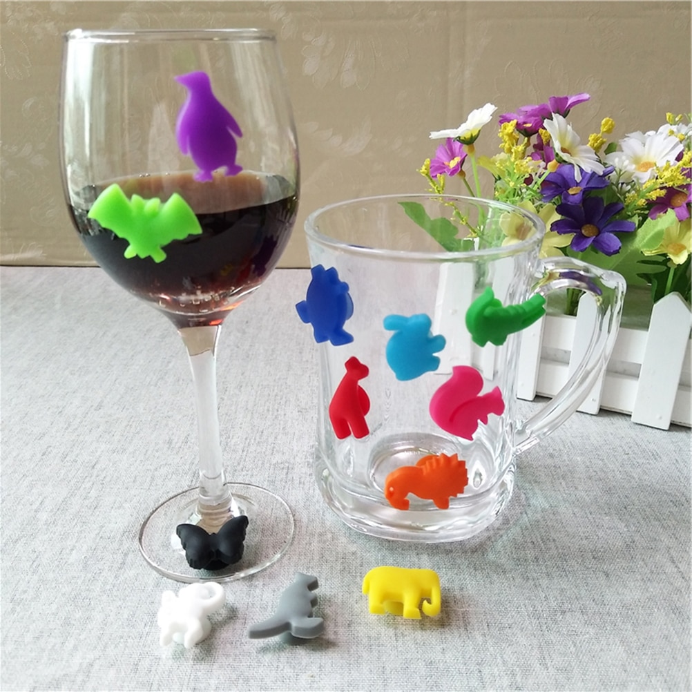 24 stücke Wein Glas Marker Silikon Meer Tiere Und Land Tiere Wiederverwendbare Trinken Charme Wein Kennung Für Champagner Cocktails