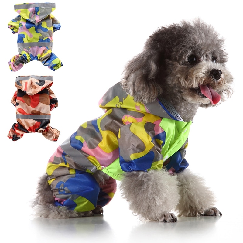 Nette Tarnung Farbe Haustier Hund Regenmantel Für Kleine Hunde Wasserdicht Haustier Kleidung draussen Kleidung Hund Katze Mit Kapuze Regenmantel