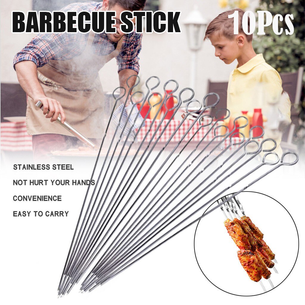 Edelstahl bbq metall Grill Stock fleisch bbq Gabeln Grill Werkzeug Wiederverwendbare Grill spieße bbq Nadel Stock Camping Flache Gabeln