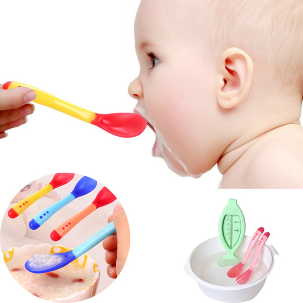 3 farbe Baby Silikon Löffel Baby Sicherheit Temperatur spüren Werkzeug freundlicher Geschirr Fütterung Löffel Werkzeug