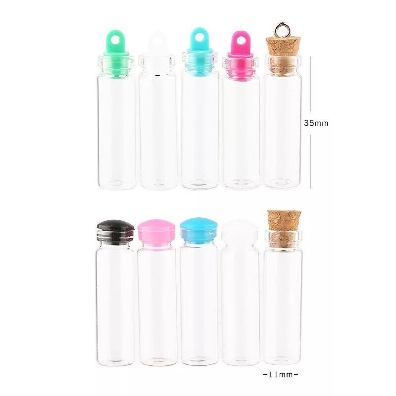 10Stck 11*35mm 2ml Glas wünschen Flaschen Kleine Klar Silikon/Kunststoff/Kork Kappe Glas flaschen Gläser Fläschchen Anhänger Schlüssel Kette Flasche