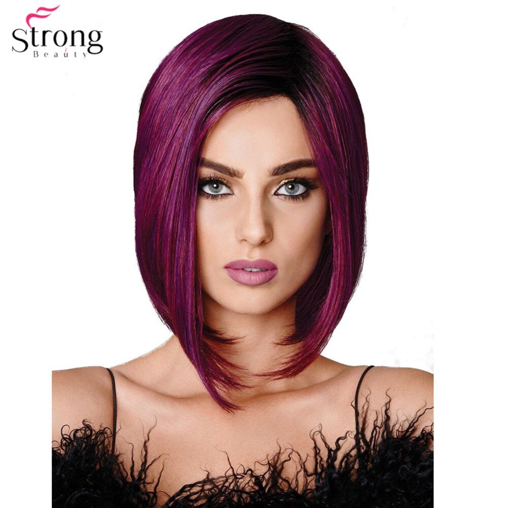 StrongBeauty frauen Perücke Synthetische Haar Burgund Lila Mittel Bob Frisur Natürliche Perücke