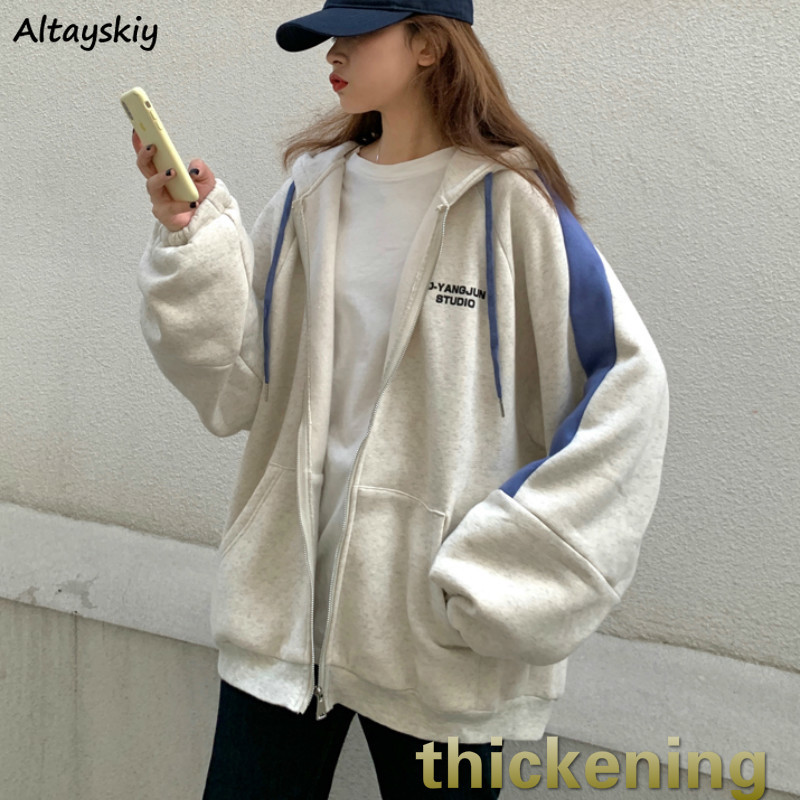 Jacken Frauen verlieren Verdickung Gedruckt Reißverschluss Taschen Koreanischen Stil schick lässig Herbst retro Studenten Täglichen Frauen Streetwear Neue