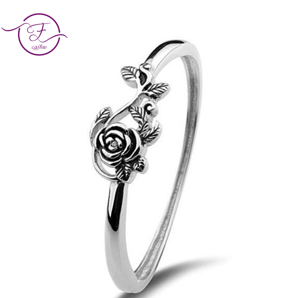 925 Sterling Silber Ring Für Frauen Hochzeitstag Feine Schmuck retro Silber Rose Ring Alte Silber Engagement Ring