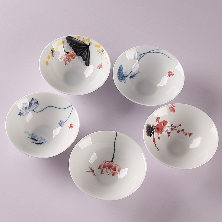 Chinesischen stil Hand Bemaltes porzellan Tee Tasse 1 stücke, weiß keramik ofen oben Klasse Porzellan Kung Fu Teetasse, grün Tee tasse