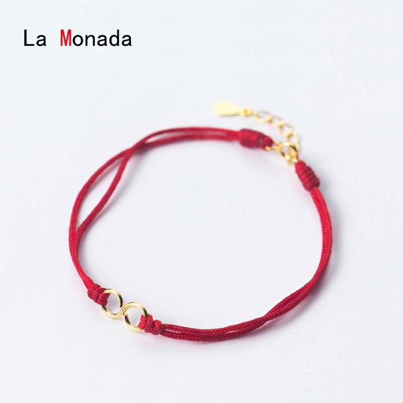 La Monada Acht rot Gewinde Auf Hand 925 Sterling Silber Armbänder Für Frauen Schnur Silber 925 Frauen Armbinde rot Seil Armbinde