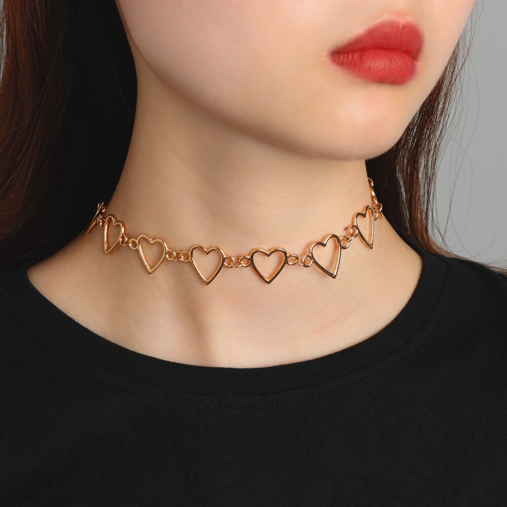 1PC Frauen Hohl Herz Halskette Süße Halsband Koreanische Elegent Halskette Edelstahl Punk Halsband Kette Mädchen Schmuck