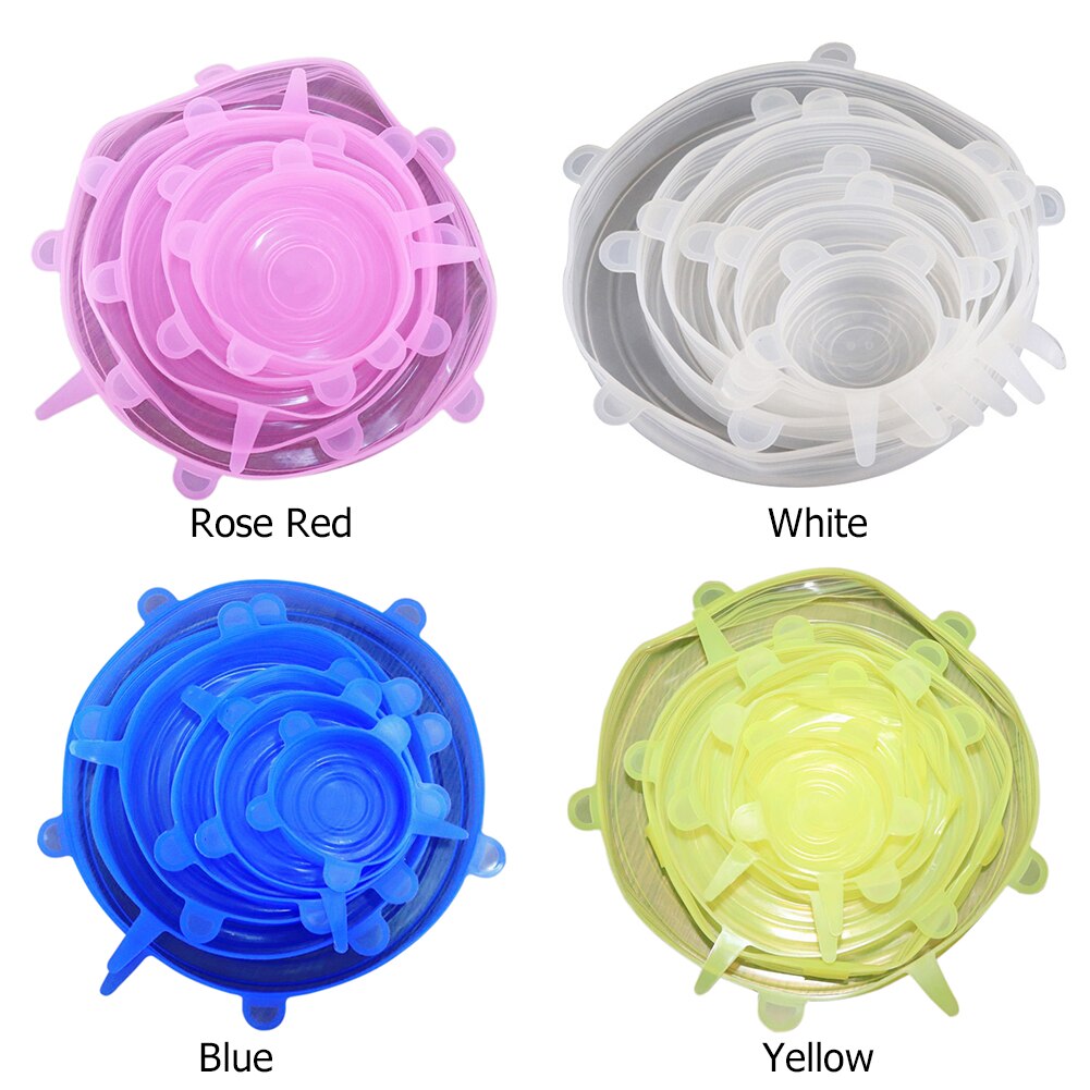 6 stücke Silikon Abdeckung strecken Deckel Wiederverwendbare Luftdichte Lebensmittel wickeln halten Frische Lebensmittel Verpackung Abdichtung Kappe Küche Kochen Werkzeug Acces