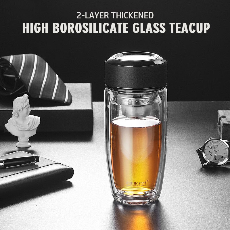 PINKAH 370ml Doppel Zauberstab Glas Wasser Tasse Büro Wärme Beständig Becher Borosilikatglas Chinesischen Tee-ei Tasse mit Filter teetasse