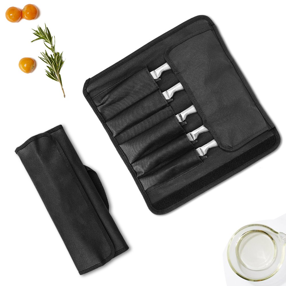 Sowoll Koch Messer Tasche Rollen Tasche Tragen fallen Tasche Küche Kochen Tragbare dauerhaft Lagerung 5 Taschen Schwarz Messer Tasche Für 6 'messer