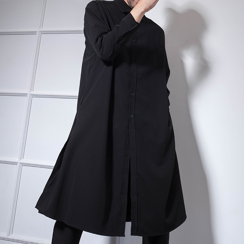 Super Lange dunkel langarm herren hemd seite Teilt modisch männer der hemd friseur nachtclub friseur Hüfte-hüpfen verlieren