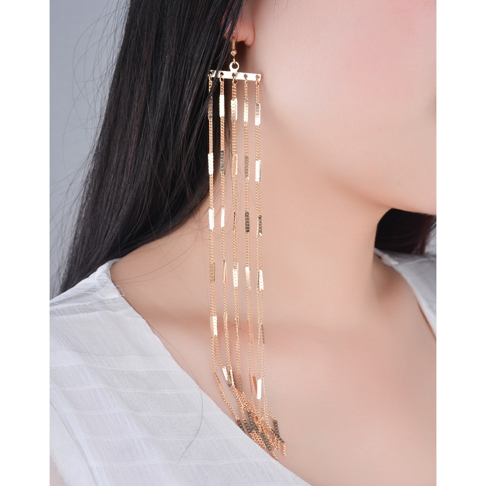 Ingesight.Z Böhmen Lange Quaste Baumeln Ohrring für Frauen Große Große Metall Ohrringe Jahrgang Ohrringe Schmuck